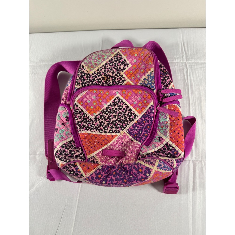 Vera Bradley Quilted Mini Backpack Pink Purple Patchwork Floral Cotton Bag